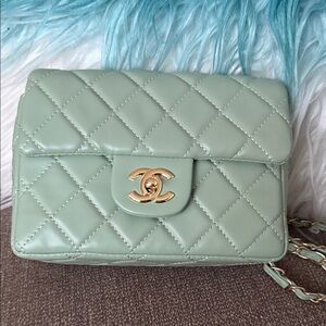 Mint Green Quilted Crossbody Bag